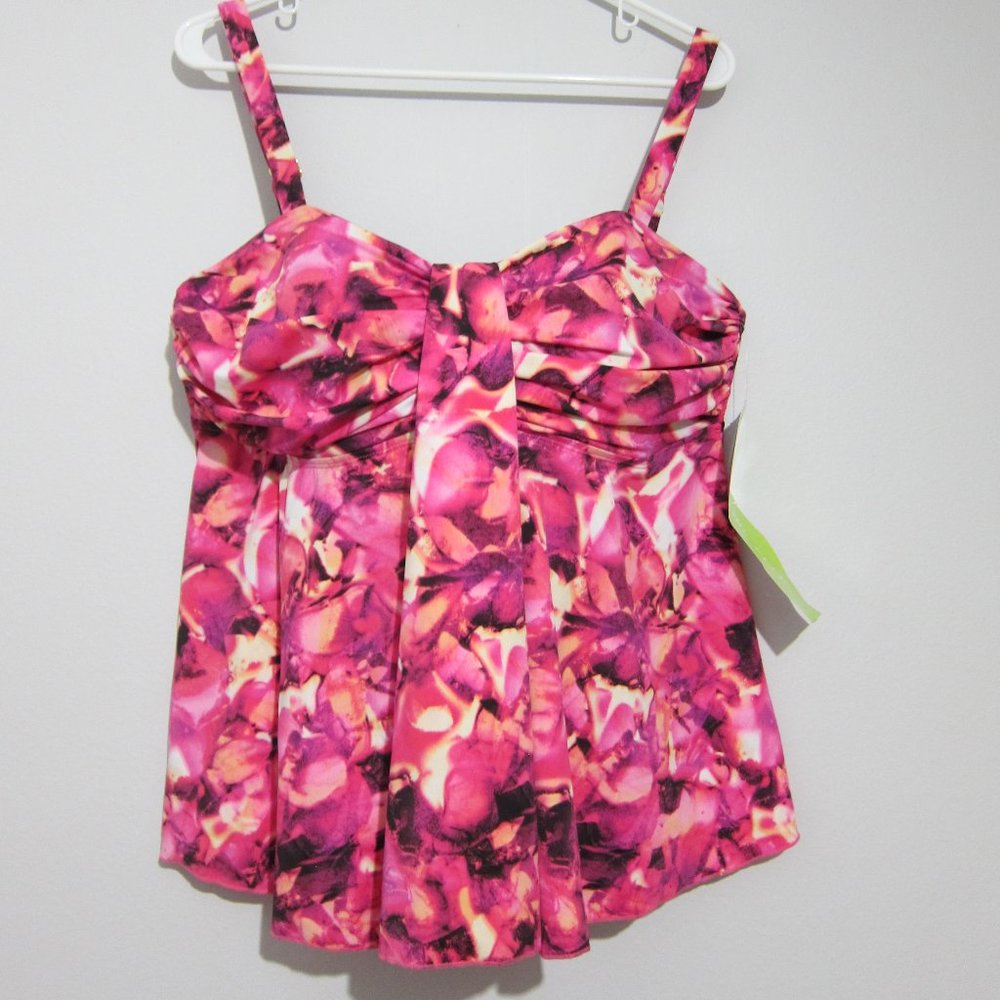 A Shore Fit Tummy Solutions Waterfall Pink Tankini 22W Plus New